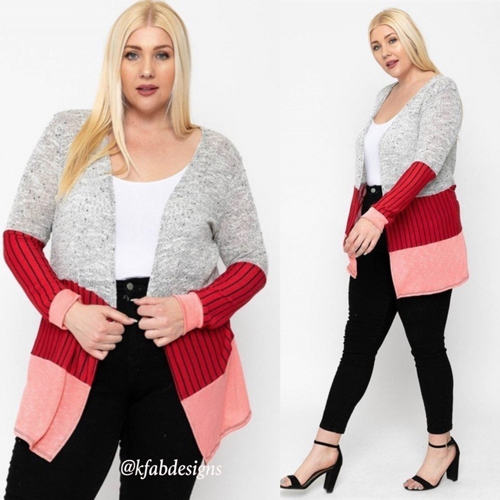 LAST Few! Plus Size Lightweight Silver/Red Coral So Soft Lightweight Cardigan! - Picture 8 of 9